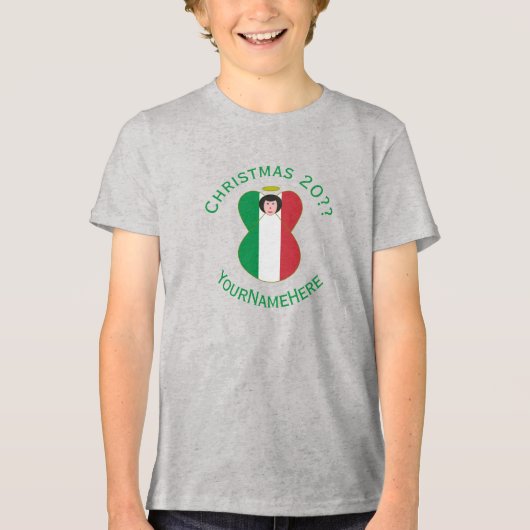 Italiaanse engel kerstvlag gepersonaliseerde jonge Tri-Blend shirt (Voorkant)