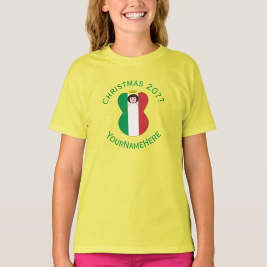 Italiaanse engel kerstvlag gepersonaliseerde meisj t-shirt (Voorkant)