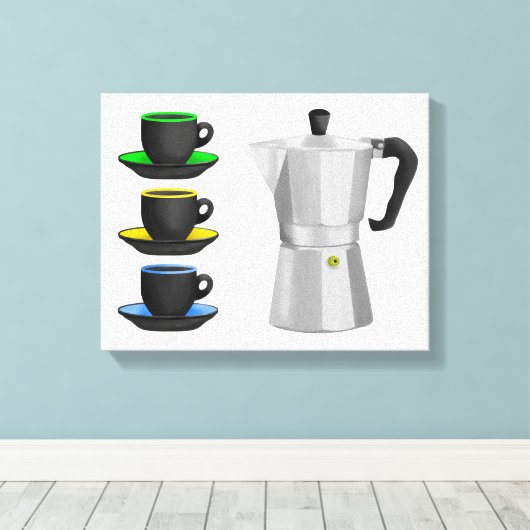 Italiaanse Espresso Coffee Pot Canvas Afdruk (Insitu (Houten vloer))
