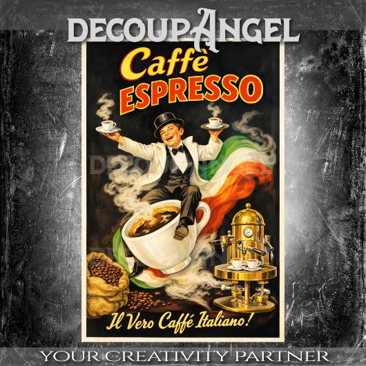 Italiaanse Espresso Koffieposter Decoupage Tissuepapier