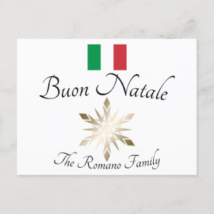 Italiaanse familienaam Buon Natale Flag en Snowfla Briefkaart