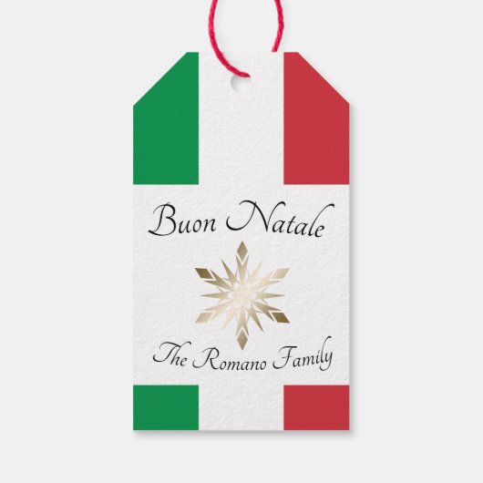 Italiaanse familienaam Buon Natale Flag en Snowfla Cadeaulabel (Achterkant)