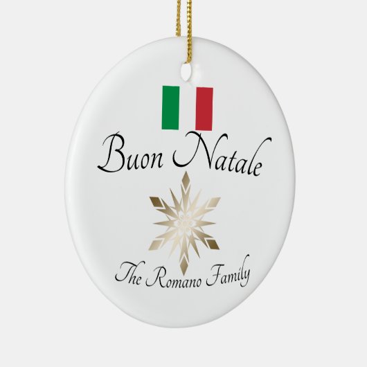 Italiaanse familienaam Buon Natale Flag en Snowfla Keramisch Ornament (Rechts)