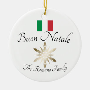 Italiaanse familienaam Buon Natale Flag en Snowfla Keramisch Ornament