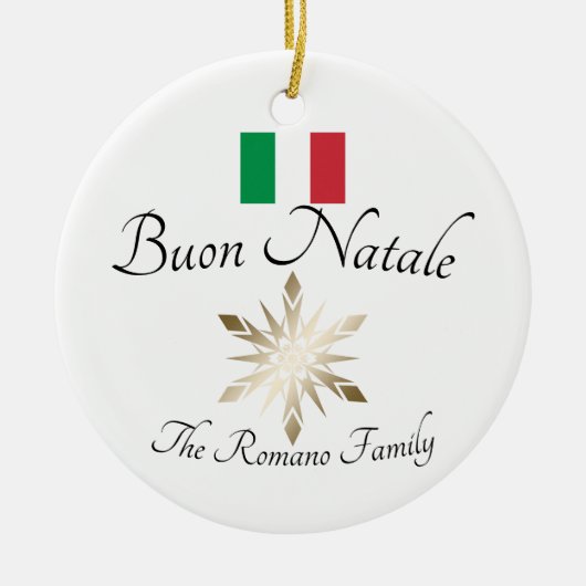 Italiaanse familienaam Buon Natale Flag en Snowfla Keramisch Ornament (Voorkant)