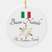 Italiaanse familienaam Buon Natale Flag en Snowfla Keramisch Ornament (Achterkant)
