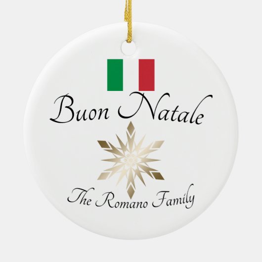 Italiaanse familienaam Buon Natale Flag en Snowfla Keramisch Ornament (Achterkant)
