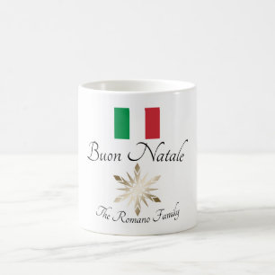 Italiaanse familienaam Buon Natale Flag en Snowfla Koffiemok