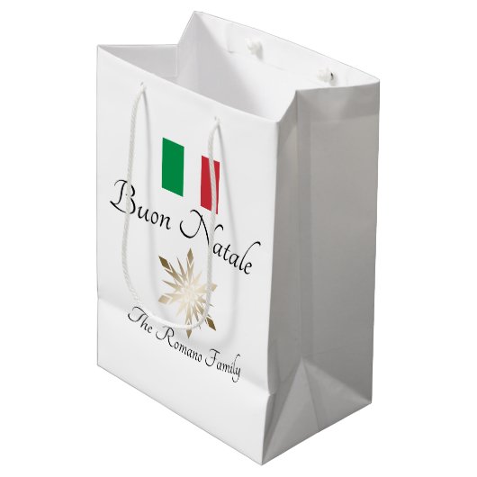 Italiaanse familienaam Buon Natale Flag en Snowfla Medium Cadeauzakje (Voorkant Gekanteld)