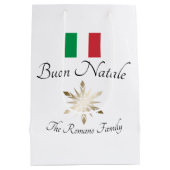 Italiaanse familienaam Buon Natale Flag en Snowfla Medium Cadeauzakje (Achterkant)
