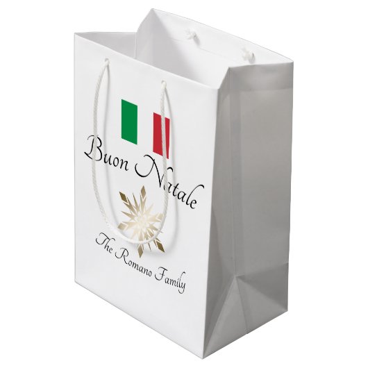 Italiaanse familienaam Buon Natale Flag en Snowfla Medium Cadeauzakje (Achterkant Gekanteld)