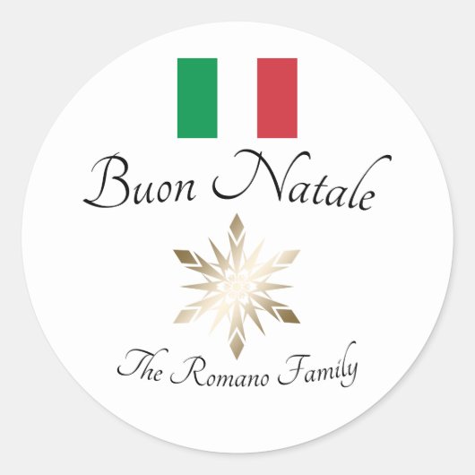 Italiaanse familienaam Buon Natale Flag en Snowfla Ronde Sticker (Voorkant)