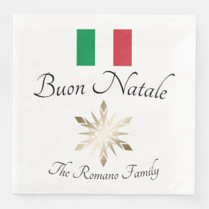 Italiaanse familienaam Buon Natale Flag en Snowfla Servet
