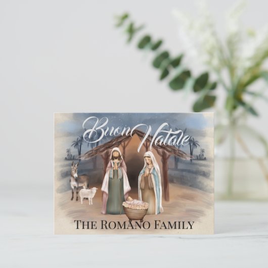 Italiaanse familienaam Buon Natale Nativiteitsscèn Briefkaart (Staand voorkant)