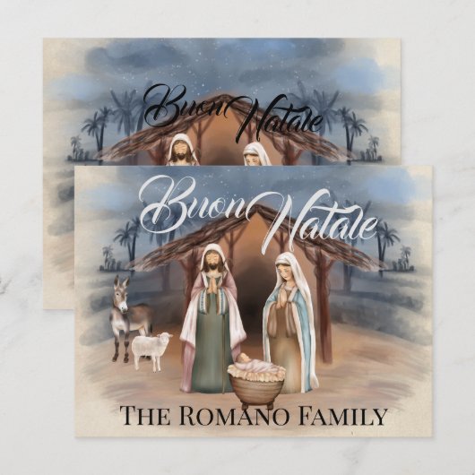 Italiaanse familienaam Buon Natale Nativiteitsscèn Briefkaart (Voorkant / Achterkant)