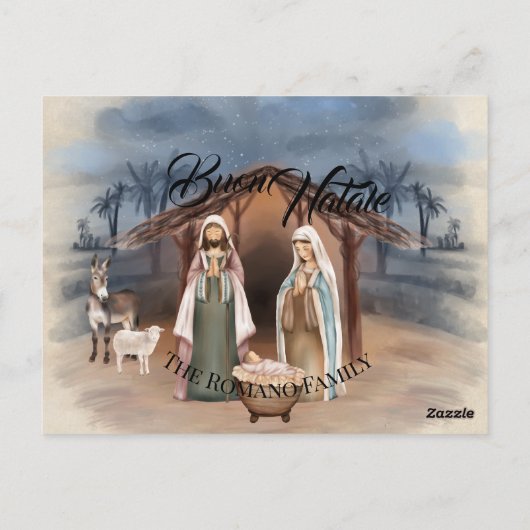 Italiaanse familienaam Buon Natale Nativiteitsscèn Briefkaart (Achterkant)