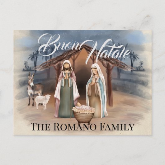 Italiaanse familienaam Buon Natale Nativiteitsscèn Briefkaart (Voorkant)