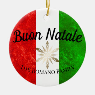 Italiaanse Familienaam Buon Natale Vlag Kerstmis Keramisch Ornament