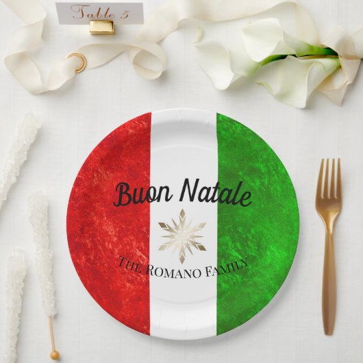 Italiaanse Familienaam Buon Natale Vlag Kerstmis Papieren Bordje (Huwelijk)