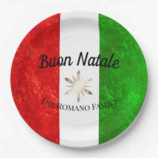 Italiaanse Familienaam Buon Natale Vlag Kerstmis Papieren Bordje (Voorkant)