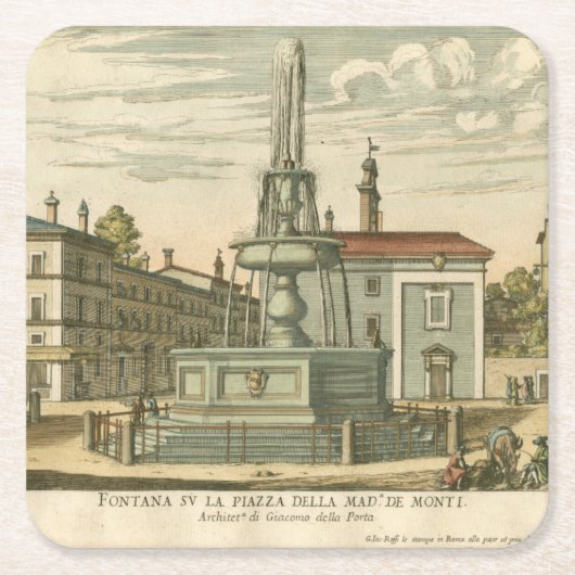 Italiaanse fontein op het stadsplein door Falda Kartonnen Onderzetters (Voorkant)