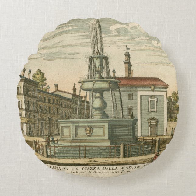 Italiaanse fontein op het stadsplein door Falda Rond Kussen (Voorkant)