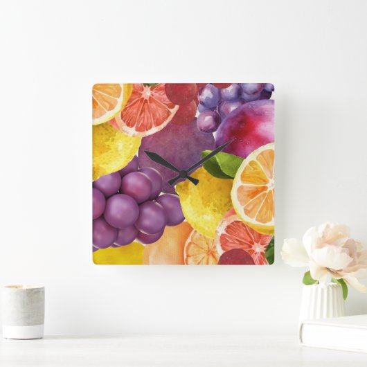 Italiaanse Fruit Keuken Print | Waterverf citrus Vierkante Klok (Huis)