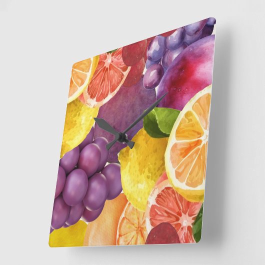 Italiaanse Fruit Keuken Print | Waterverf citrus Vierkante Klok (Hoek)