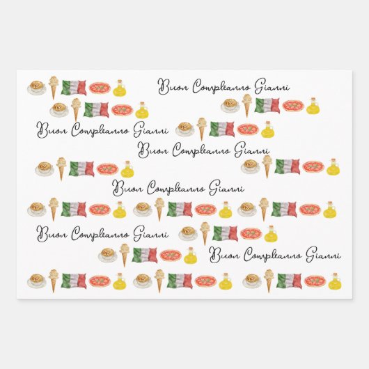 Italiaanse Gelukkige Verjaardag, Buon Compleanno c Inpakpapier Vel (Voorkant)