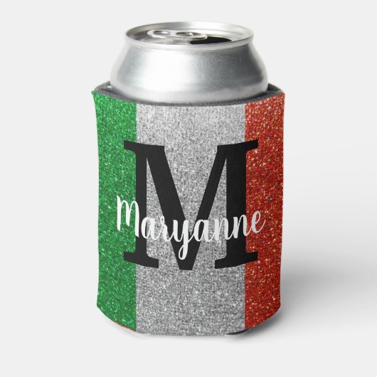 Italiaanse Godin Glitter Italië Vlag kleuren Verja Blikjeskoeler (Blikje Achterkant)