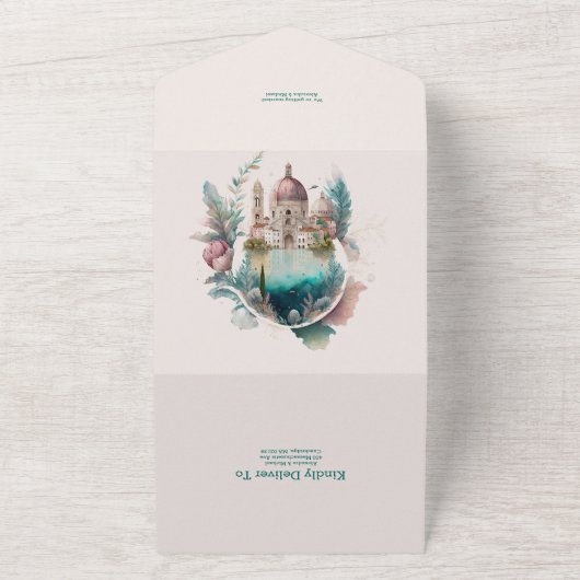 Italiaanse godslastering Waterverf Weddenschap A All In One Uitnodiging (Buitenkant)