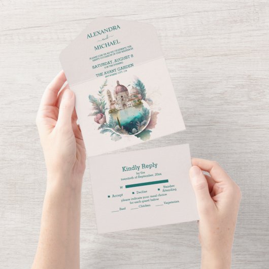 Italiaanse godslastering Waterverf Weddenschap A All In One Uitnodiging (Afscheurbaar)