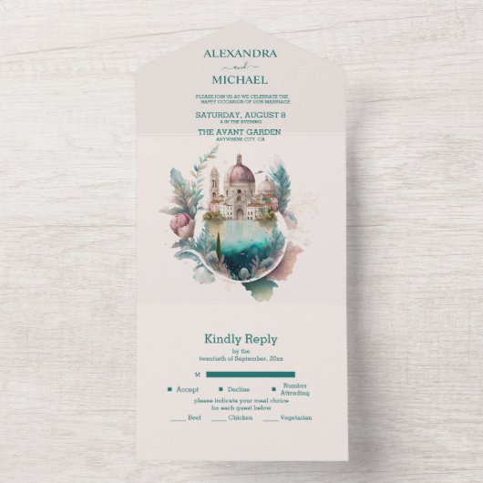 Italiaanse godslastering Waterverf Weddenschap A All In One Uitnodiging (Binnen)