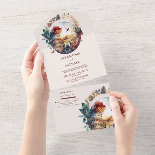 Italiaanse godslastering Waterverf Weddenschap A All In One Uitnodiging (Afscheurbaar)