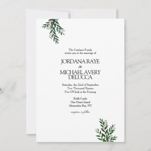 Italiaanse Greenery Modern Elegant Rustic Wedding Kaart (Voorkant)