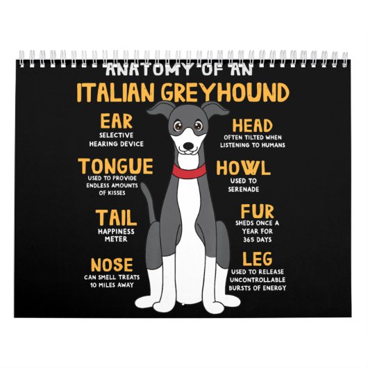 Italiaanse Greyhound Anatomy Funny Dog mam Papa Gi Kalender (Hoes)