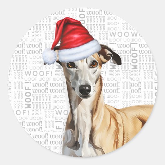 Italiaanse Greyhound en Woof Word Art Kerstmis Ronde Sticker (Voorkant)