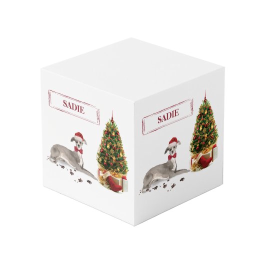 Italiaanse Greyhound Funny kersthond met boom Kubus (Achter hoekig)
