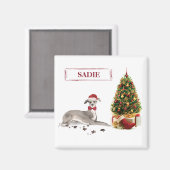 Italiaanse Greyhound Funny kersthond met boom Magneet (Voorkant / Achterkant)