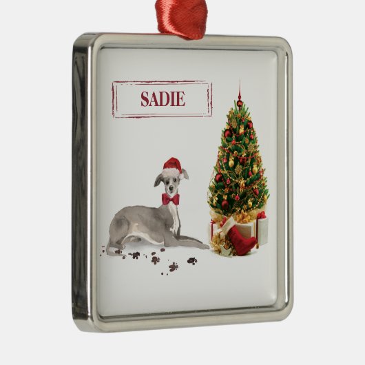 Italiaanse Greyhound Funny kersthond met boom Metalen Ornament (Rechts)