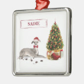 Italiaanse Greyhound Funny kersthond met boom Metalen Ornament (Links)