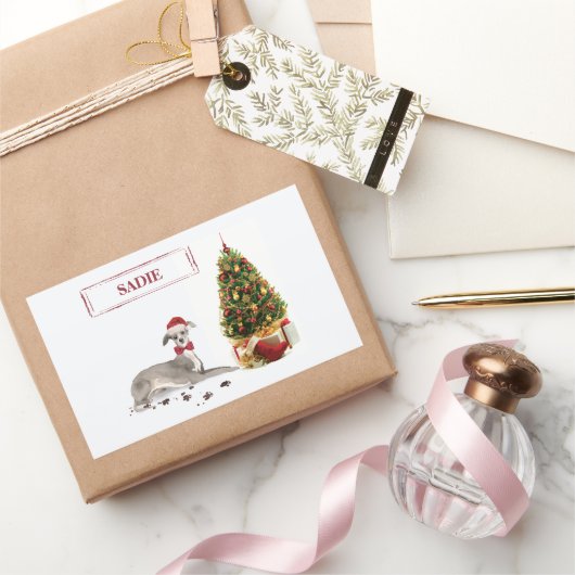 Italiaanse Greyhound Funny kersthond met boom Rechthoekige Sticker (Geschenken)