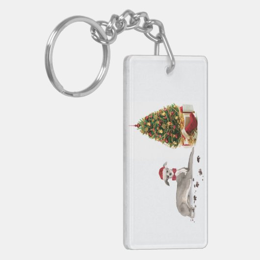 Italiaanse Greyhound Funny kersthond met boom Sleutelhanger (Voorkant Links)