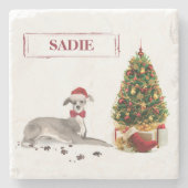 Italiaanse Greyhound Funny kersthond met boom Stenen Onderzetter (Voorkant)