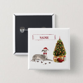 Italiaanse Greyhound Funny kersthond met boom Vierkante Button 5,1 Cm