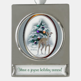 Italiaanse Greyhound gepersonaliseerde Kerstmis Verzilverd Banner Ornament