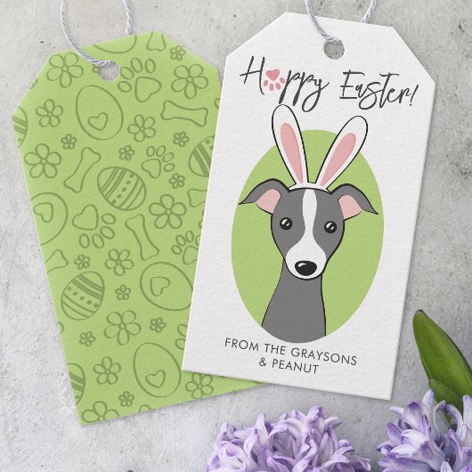 Italiaanse Greyhound Grey Dog Schattige Easter Bun Cadeaulabel
