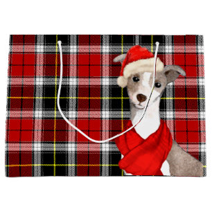Italiaanse Greyhound Hond en Red Plaid Kerstmis Groot Cadeauzakje