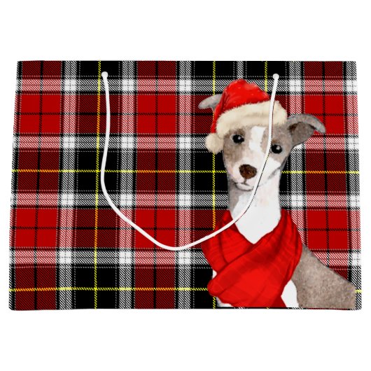 Italiaanse Greyhound Hond en Red Plaid Kerstmis Groot Cadeauzakje (Voorkant)