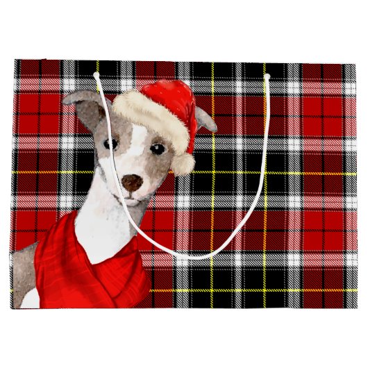 Italiaanse Greyhound Hond en Red Plaid Kerstmis Groot Cadeauzakje (Achterkant)